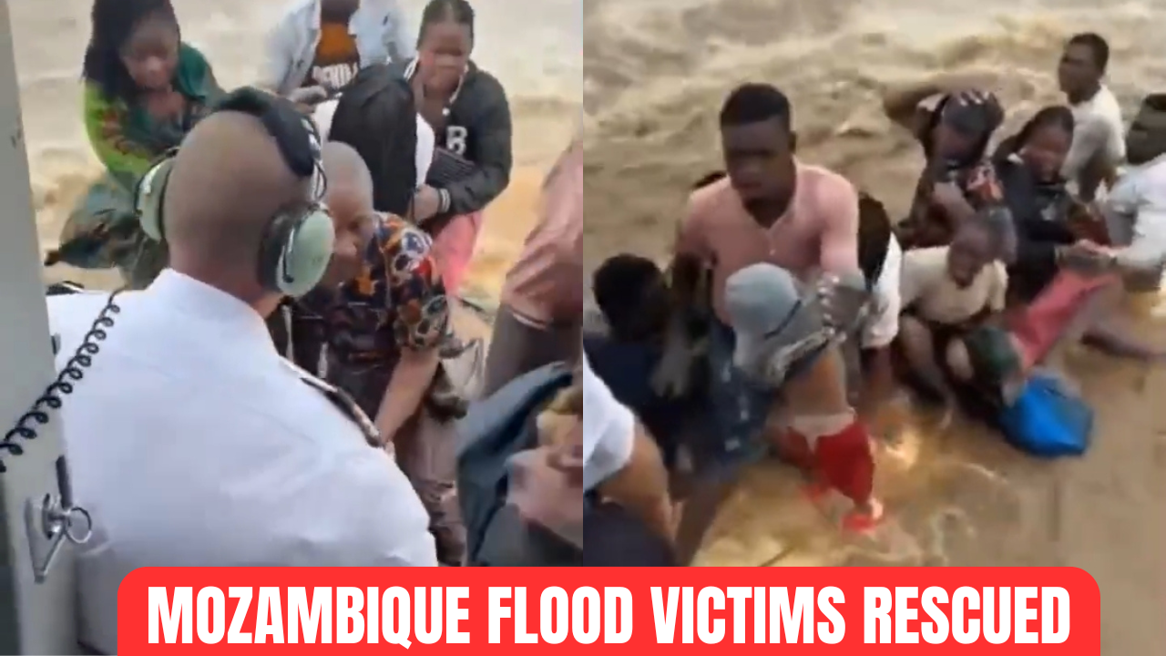 Presidential Helicopter Rescues Flood Victims Stranded on Submerged Car in Mozambique