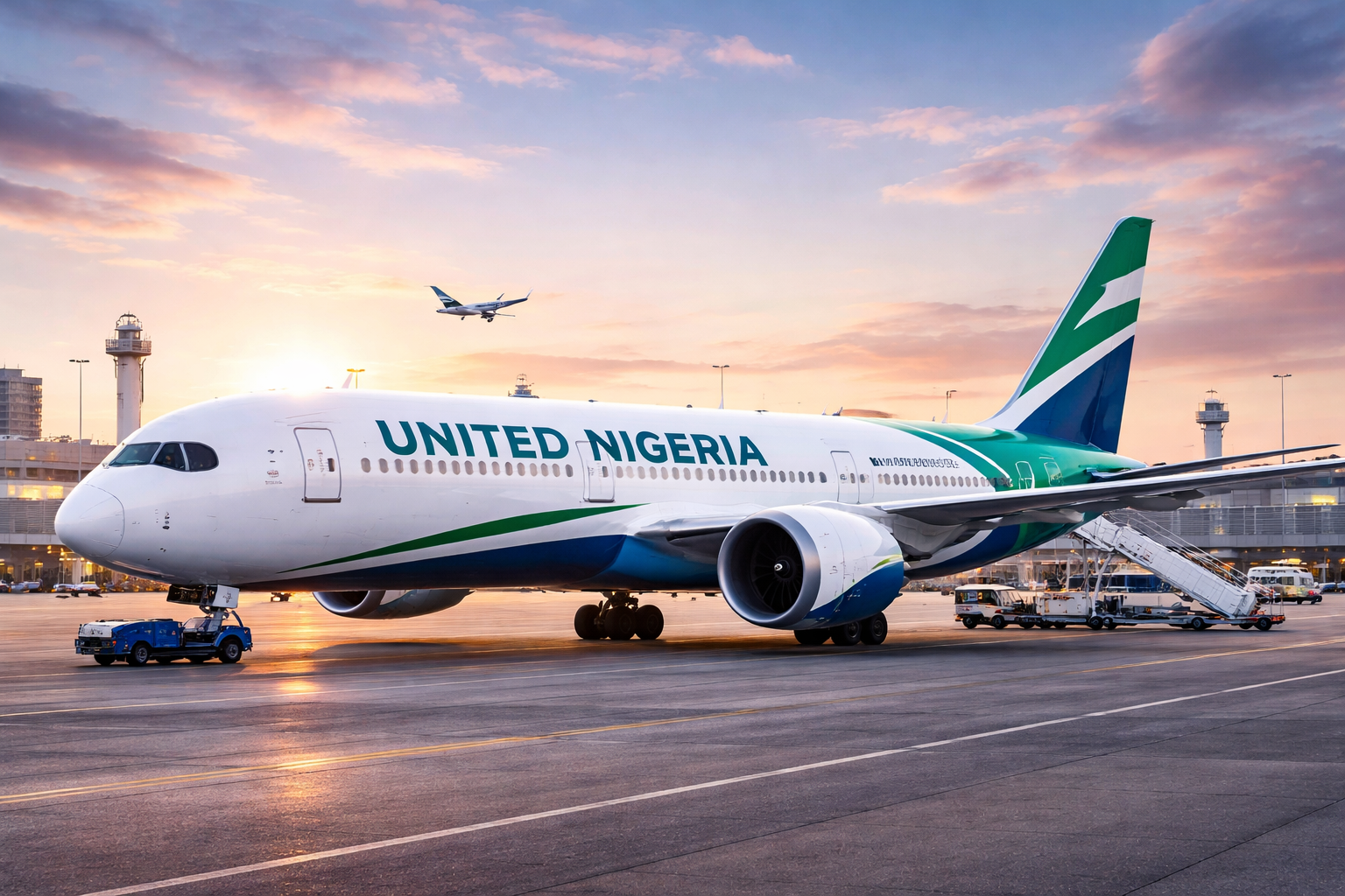 United Nigeria Airlines airplane at international airport representing global expansion